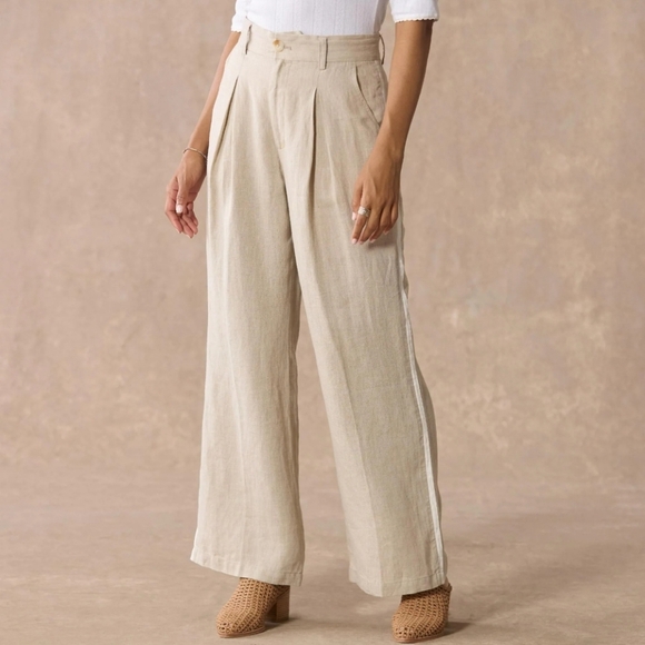 NWT Sundance Bellamy Pleated Linen Pants Size 16 Natural Beige Wide Leg - Picture 2 of 11
